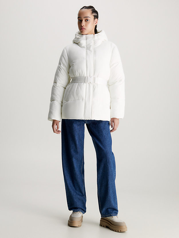 ivory nylon belted puffer jacket for women calvin klein jeans