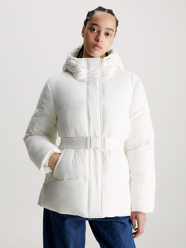 white nylon belted puffer jacket for women calvin klein jeans