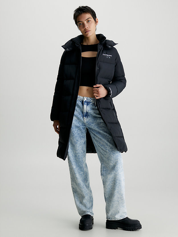 ck black płaszcz puchowy z kapturem dla kobiety - calvin klein jeans