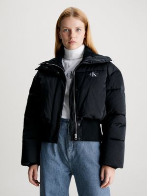 Women's short black store bomber jacket