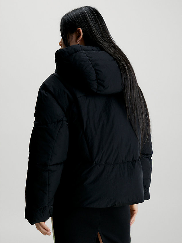 chaqueta de plumas corta con cinta con logo black de mujer calvin klein jeans