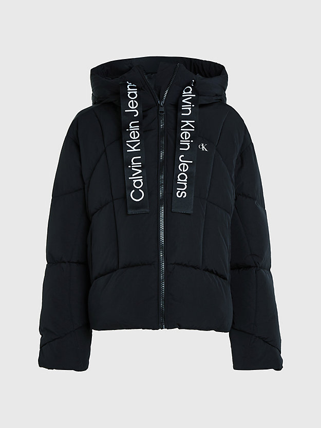 ck black logo tape short puffer jacket for women calvin klein jeans