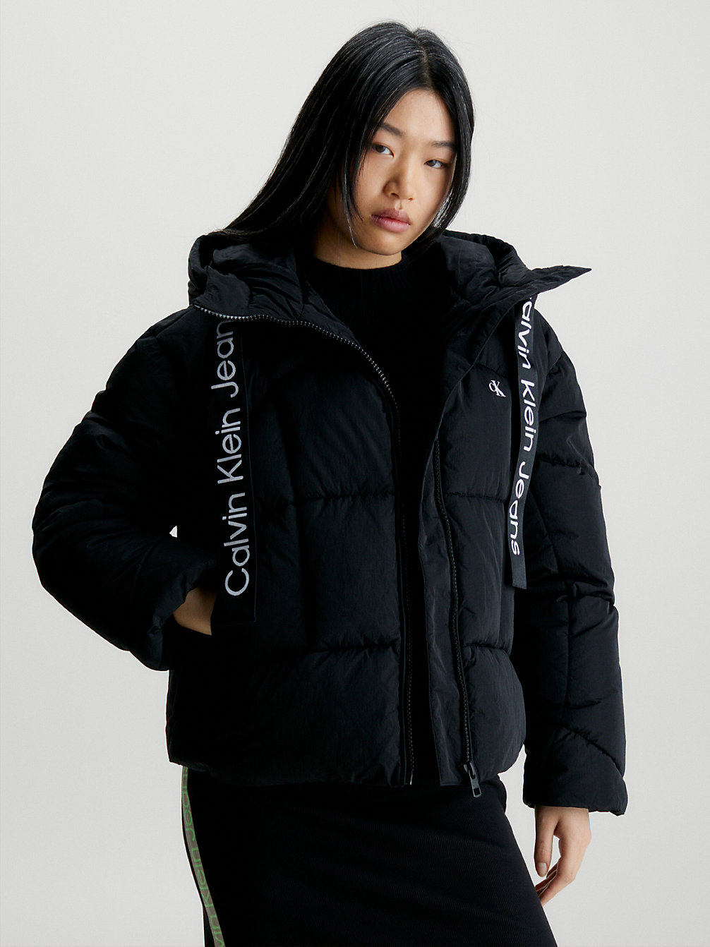 CK BLACK Logo Tape Short Puffer Jacket undefined women Calvin Klein