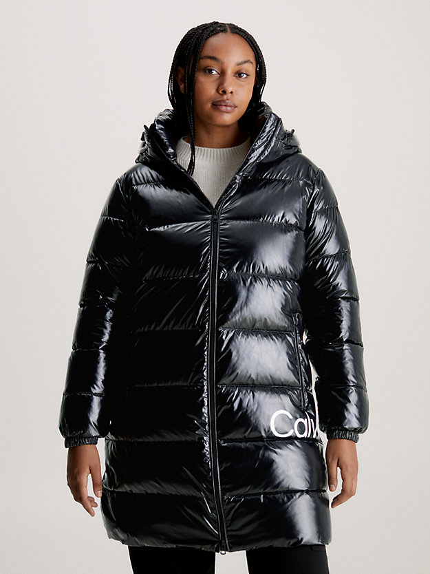 ck black high shine fitted puffer coat for women calvin klein jeans