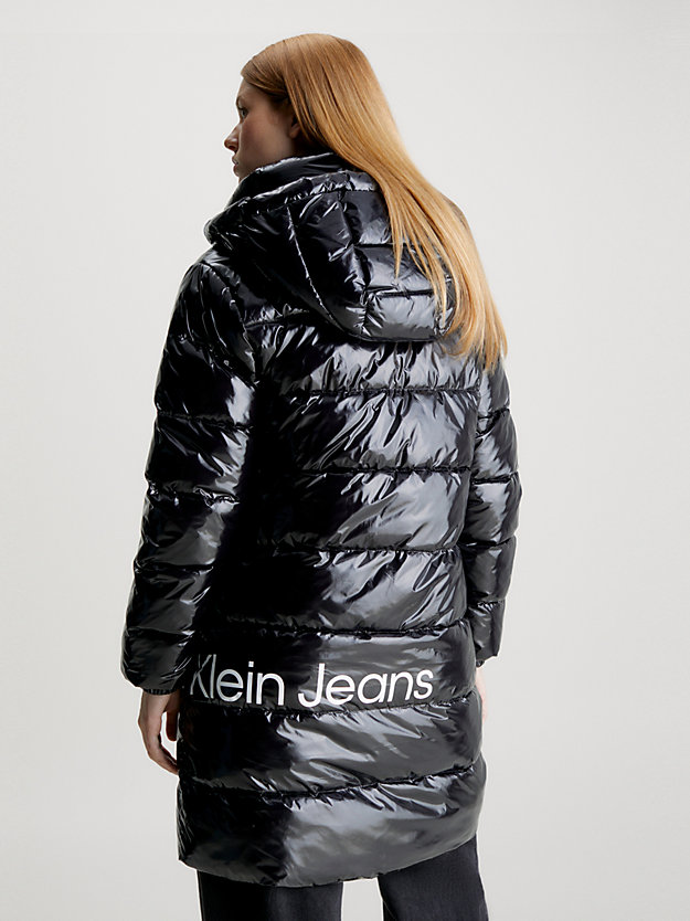 ck black high shine fitted puffer coat for women calvin klein jeans