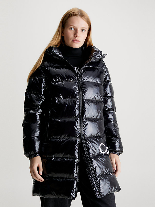 black high shine fitted puffer coat for women calvin klein jeans