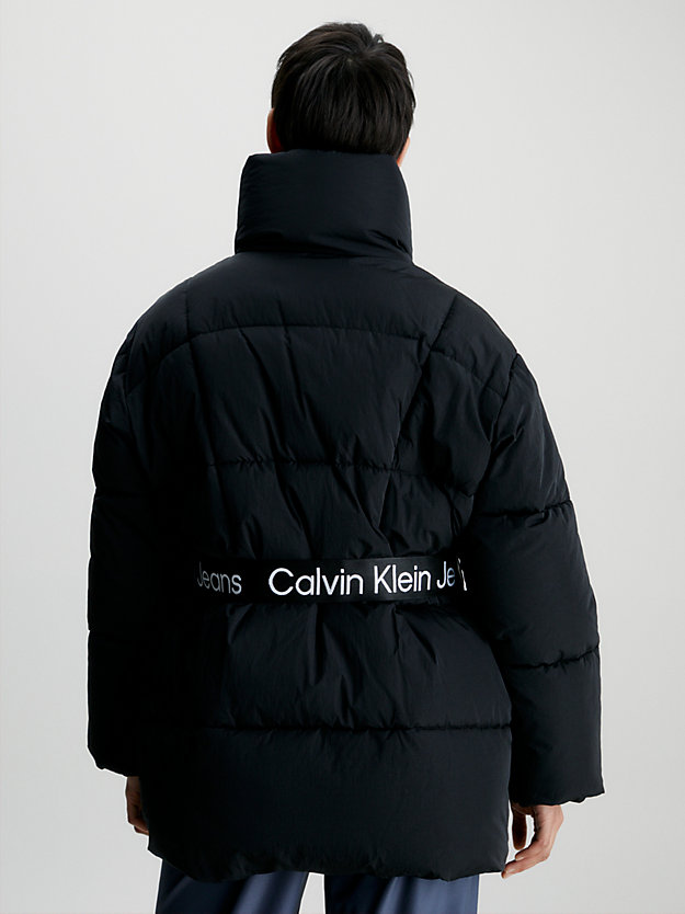 ck black relaxed belted puffer coat for women calvin klein jeans