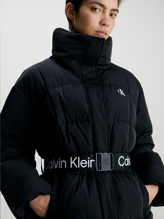 ck black relaxed belted puffer coat for women calvin klein jeans