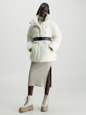 Belted puffer hot sale coat womens