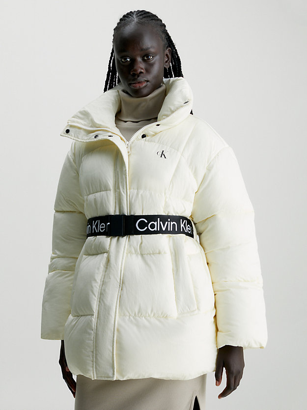 ivory relaxed belted puffer coat for women calvin klein jeans