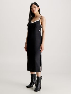 Midi Slip Dress in Black