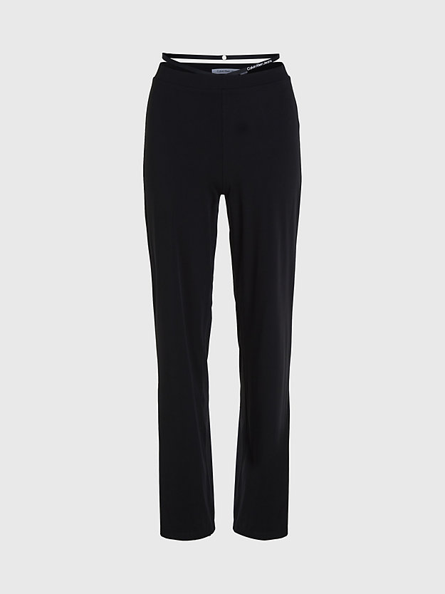 ck black strap detail flared jersey trousers for women calvin klein jeans