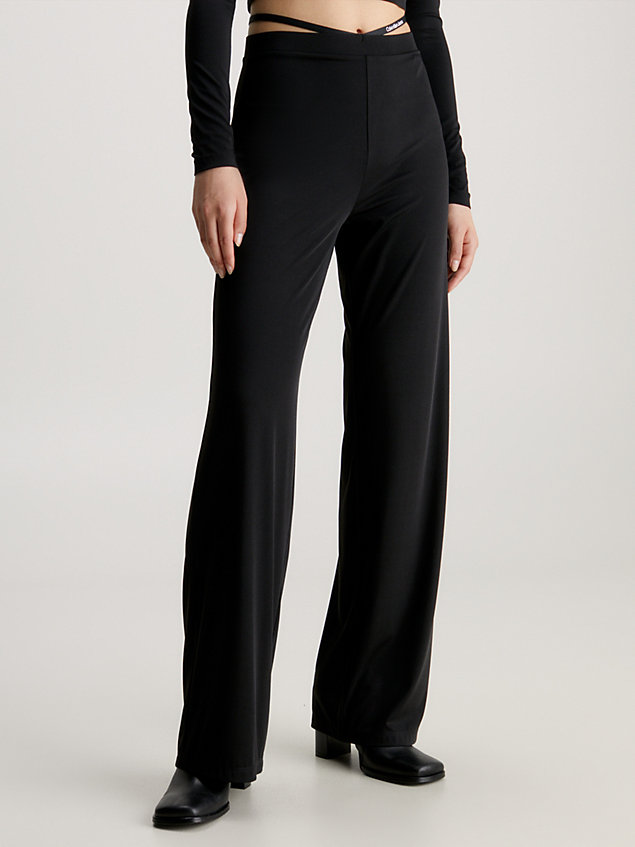black uitlopende jersey broek met banddetail voor dames - calvin klein jeans