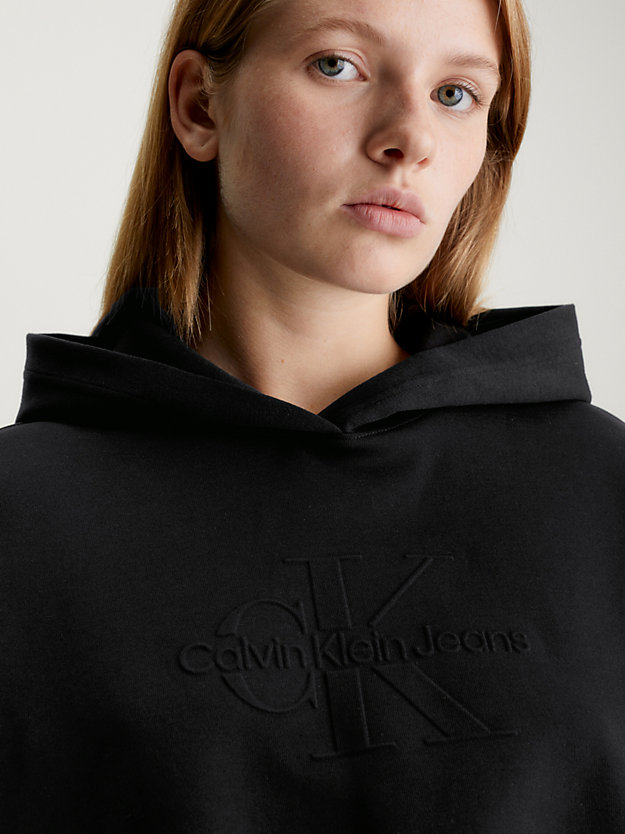 ck black cropped hoodie mit logoprägung für damen - calvin klein jeans