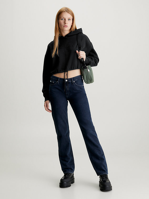 sweat-shirt à capuche court avec logo gaufré ck black pour femmes calvin klein jeans