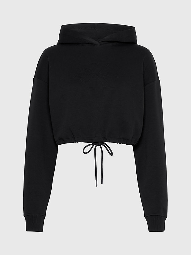 ck black cropped hoodie met logo in reliëf voor dames - calvin klein jeans