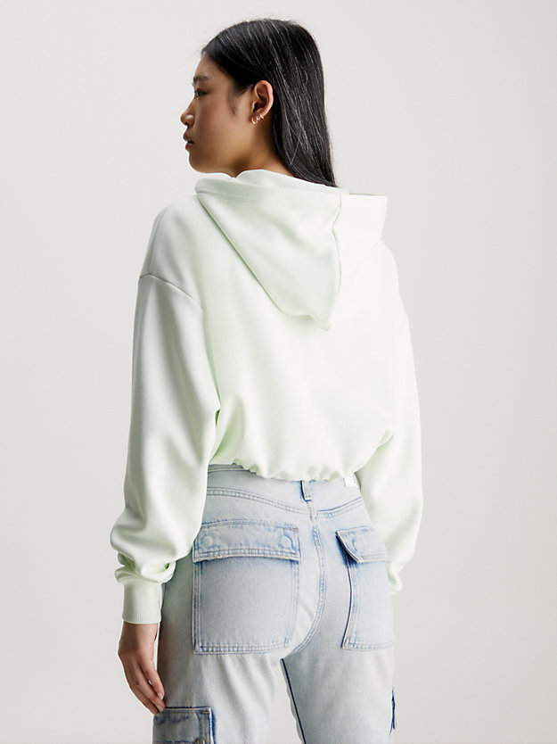 canary green cropped hoodie met logo in reliëf voor dames - calvin klein jeans