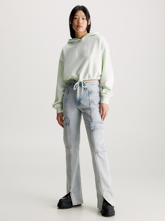 sweat-shirt à capuche court avec logo gaufré green pour femmes calvin klein jeans