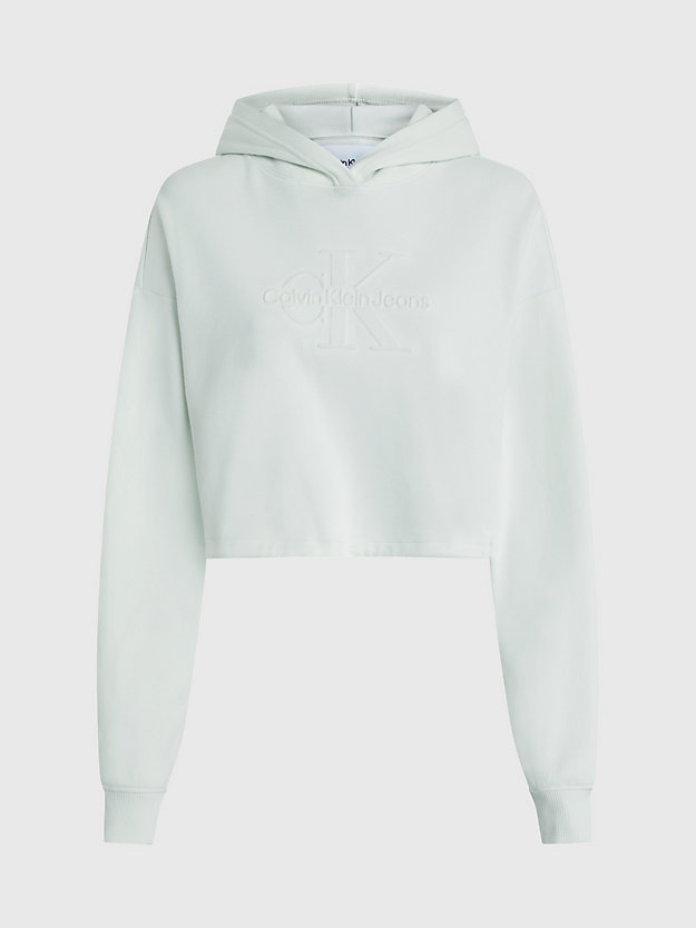 canary green cropped embossed logo hoodie for women calvin klein jeans