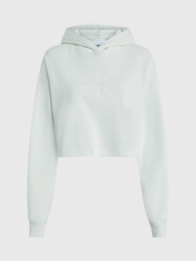 green cropped embossed logo hoodie for women calvin klein jeans