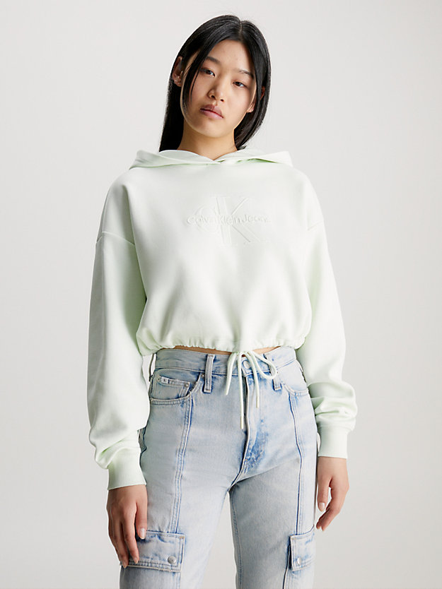 canary green cropped hoodie mit logoprägung für damen - calvin klein jeans