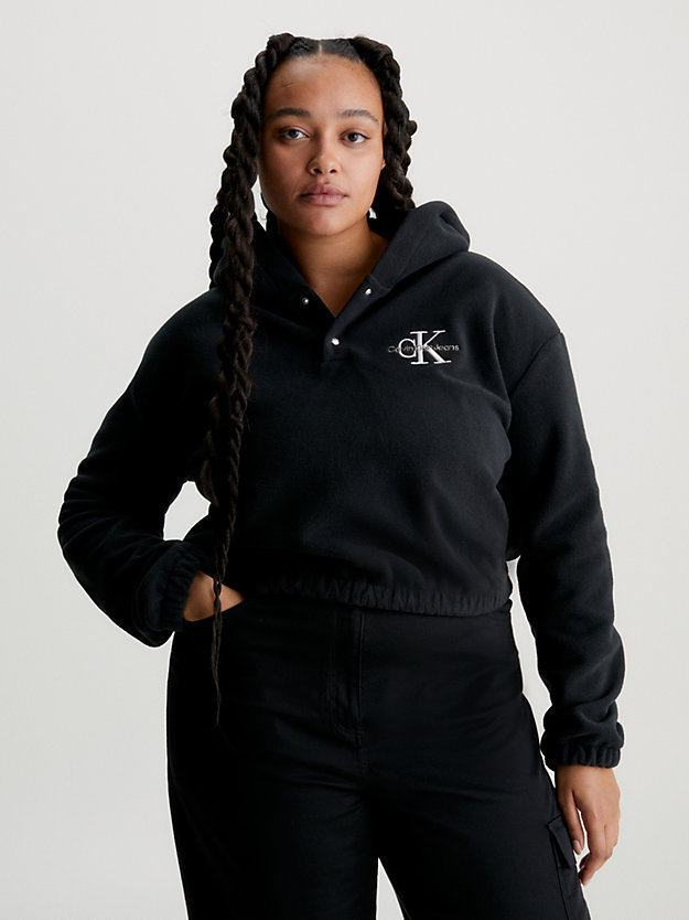 ck black cropped sherpa hoodie for women calvin klein jeans