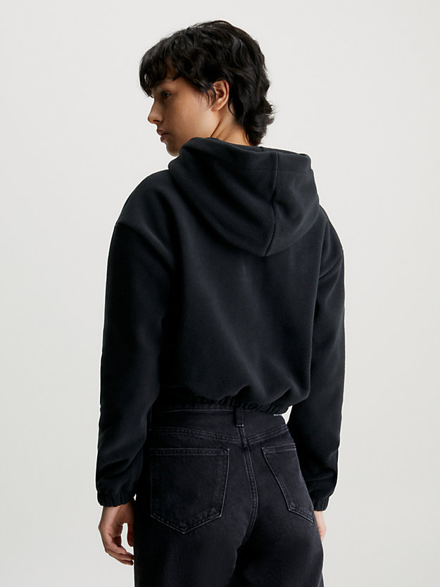 ck black cropped sherpa hoodie voor dames - calvin klein jeans