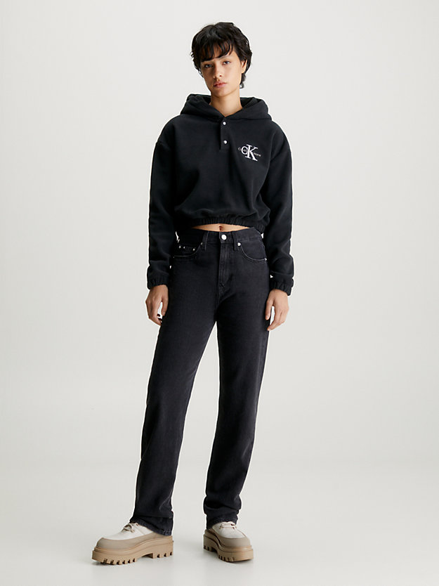 sweat-shirt à capuche court en sherpa ck black pour femmes calvin klein jeans