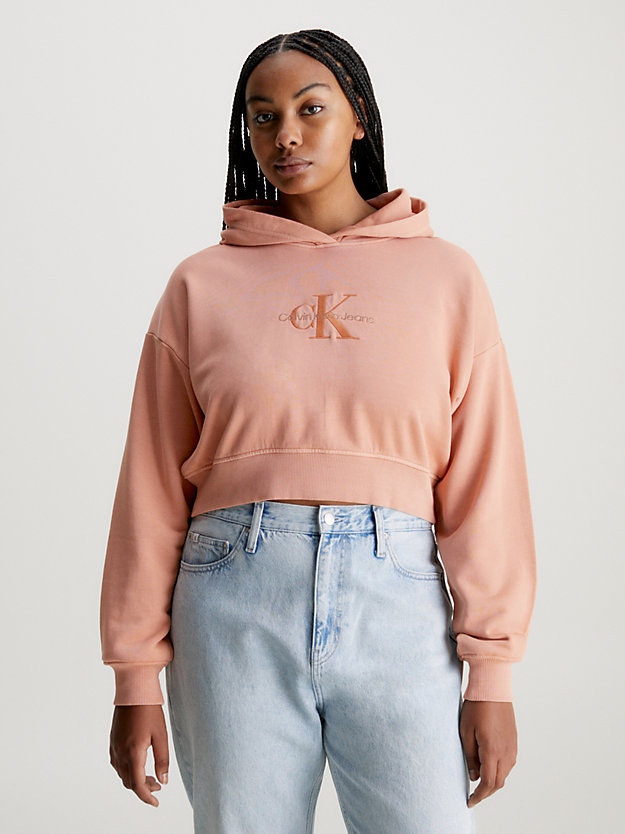 burnt clay cropped monogram hoodie for women calvin klein jeans
