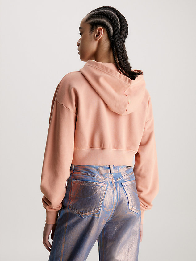 sudadera cropped con capucha y monograma orange de mujer calvin klein jeans