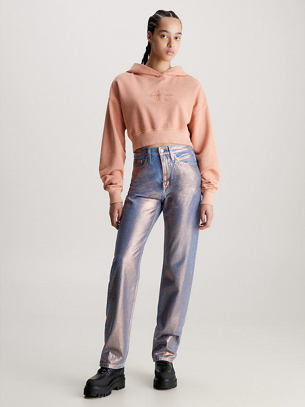 burnt clay krótka bluza z kapturem i monogramem dla kobiety - calvin klein jeans