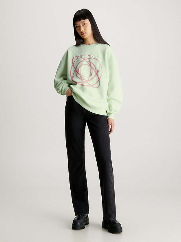 canary green bedrucktes boyfriend-sweatshirt für damen - calvin klein jeans