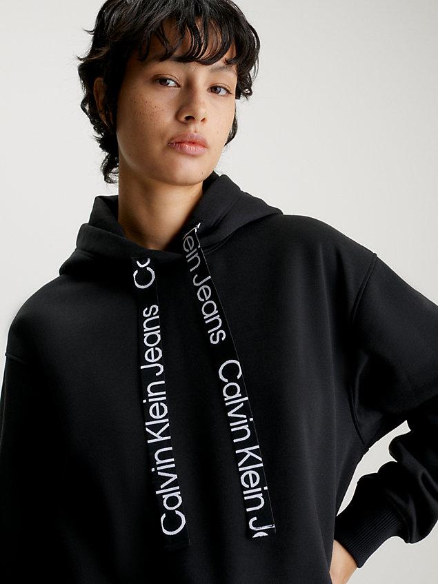 black oversized logo tape hoodie for women calvin klein jeans