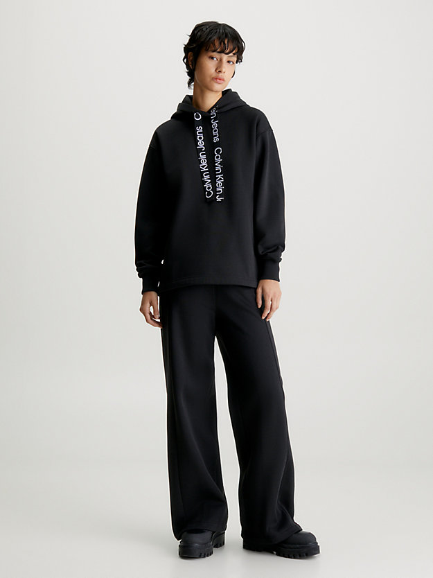 ck black/bright white oversized logo-tape-hoodie für damen - calvin klein jeans