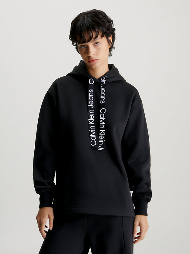 ck black / bright white oversized logo tape hoodie for women calvin klein jeans