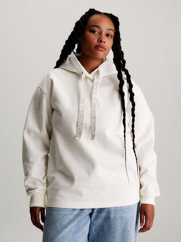 sweat-shirt à capuche surdimensionné avec logo tape ivory pour femmes calvin klein jeans