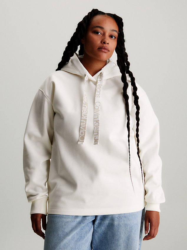 sweat-shirt à capuche surdimensionné avec logo tape white pour femmes calvin klein jeans
