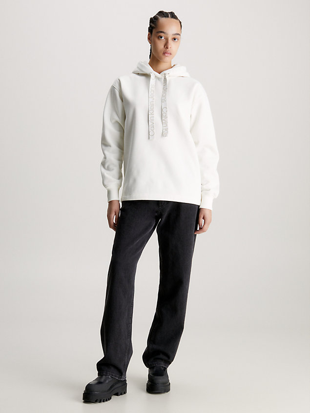 white oversized logo tape hoodie for women calvin klein jeans