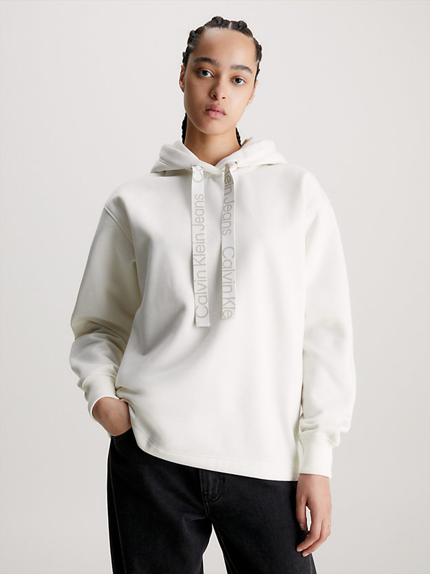 ivory oversized logo tape hoodie for women calvin klein jeans