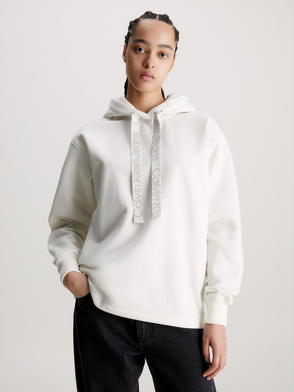 IVORY Oversized Logo Tape Hoodie undefined women Calvin Klein