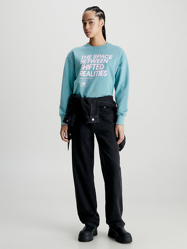 sweat-shirt en coton imprimé arctic/neon pink pour femmes calvin klein jeans