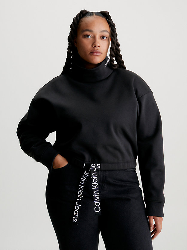 ck black/bright white cropped sweatshirt mit logo tape für damen - calvin klein jeans