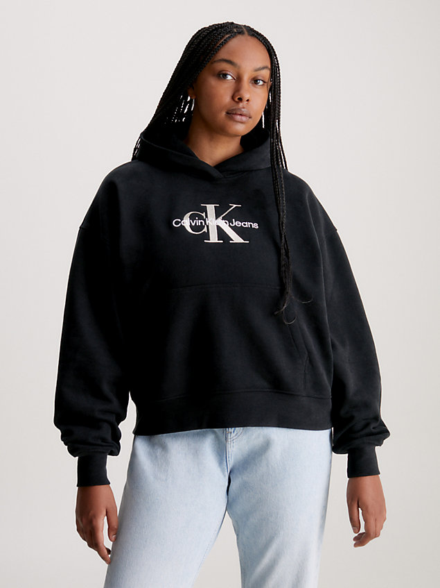 black cotton monogram hoodie for women calvin klein jeans