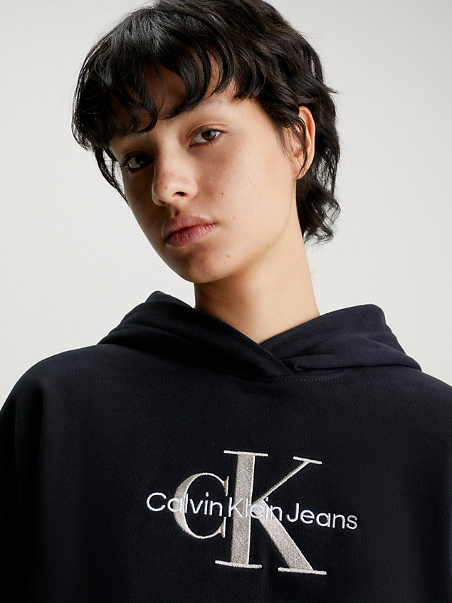 sweat-shirt à capuche avec monogramme en coton black pour femmes calvin klein jeans