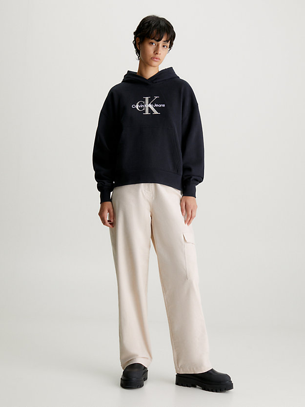 ck black cotton monogram hoodie for women calvin klein jeans