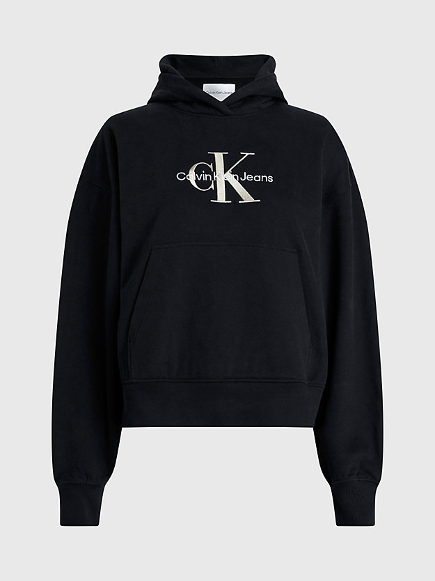 ck black monogramm-hoodie aus baumwolle für damen - calvin klein jeans
