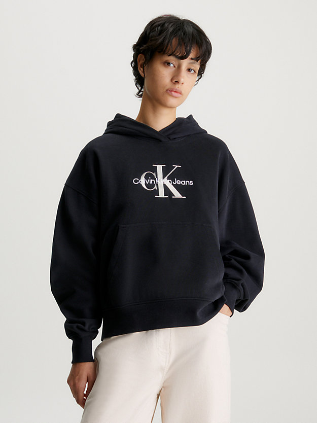 ck black cotton blend fleece hoodie for women calvin klein jeans