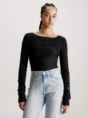 black cardigan aus mikro-baumwolle für damen - calvin klein jeans