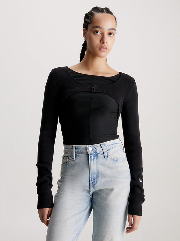 micro-cardigan en coton ck black pour femmes calvin klein jeans