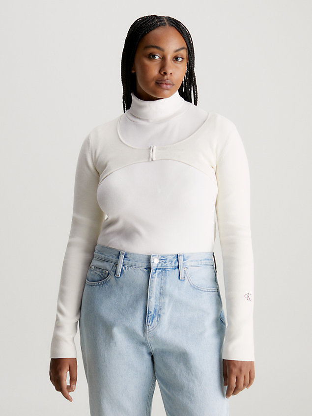 micro-cardigan en coton white pour femmes calvin klein jeans